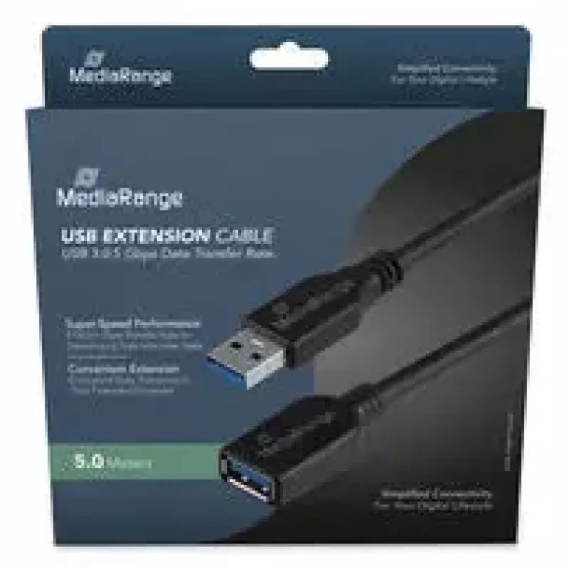 USB A – USB A kabelis MediaRange MRCS241 USB 3.2 Gen 1 (5 Gbit/s) 5 m Melns
