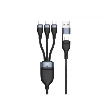 Conceptronic ETTA06B15C 3-in-1 100W ātrās uzlādes datu kabelis 1.5m, trīskāršs USB-C, USB 2.0, E-Mark