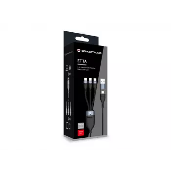 Conceptronic ETTA06B15C 3-in-1 100W ātrās uzlādes datu kabelis 1.5m, trīskāršs USB-C, USB 2.0, E-Mark