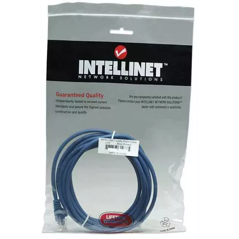 Intellinet tīkla vads Cat5e, 1m, zils, CCA, U/UTP, PVC, RJ45, zeltīti kontakti, aizsargvāciņš, mūža garantija