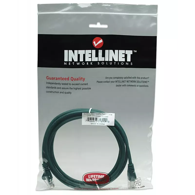 Intellinet tīkla vads Cat5e, 2 m, zaļš, CCA, U/UTP, PVC, RJ45, zeltīti kontakti, bezāķa, ar aizsargvāciņu, mūža garantija