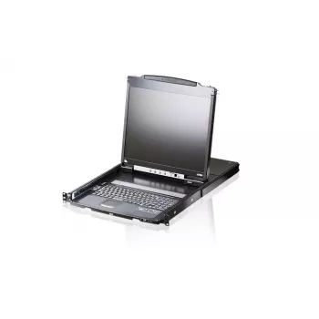 ATEN CL6708MW 8 portu DVI KVM plaukta konsole, 17,3 collu (43,9 cm), 1920 x 1080 Full HD, USB, 1U, franču tastatūra, melna