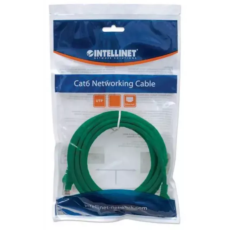 Intellinet tīkla vads, Cat6, 0,5 m, zaļš, CCA, U/UTP, PVC, RJ45, zeltīti kontakti, aizsargvāciņš, mūža garantija