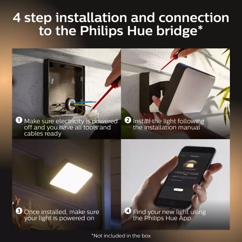 Philips Hue White Welcome Floodlight āra viedā sienas lampa, 20.5W LED, melna