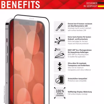Displex Premium ekrāna aizsargstikls (Pilns pārklājums, 10H) Apple iPhone 13/13 Pro/14/16e/17e, EASY-ON® Eco montāžas rāmis