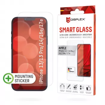 Displex Smart Glass (9H) Apple iPhone 13/13 Pro/14/16e/17e, uzstādīšanas uzlīme, nesalaužams