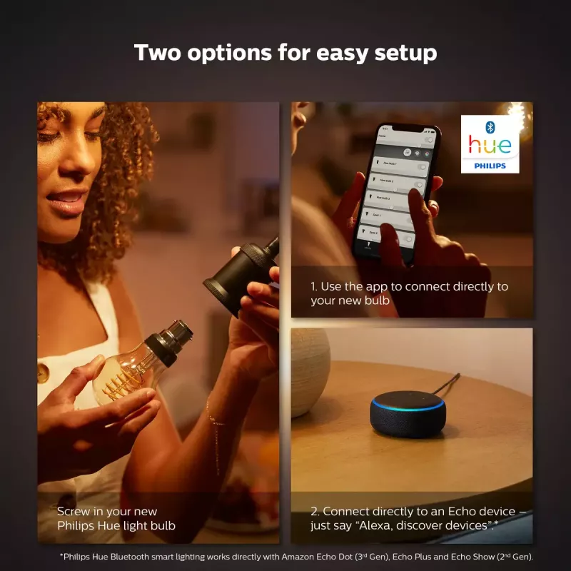Philips Hue White Filament ST64 E27 Edison viedspuldze, 7,2 W, 550 lm, 2100K, regulējama gaismas stiprumā, Bluetooth/Zigbee