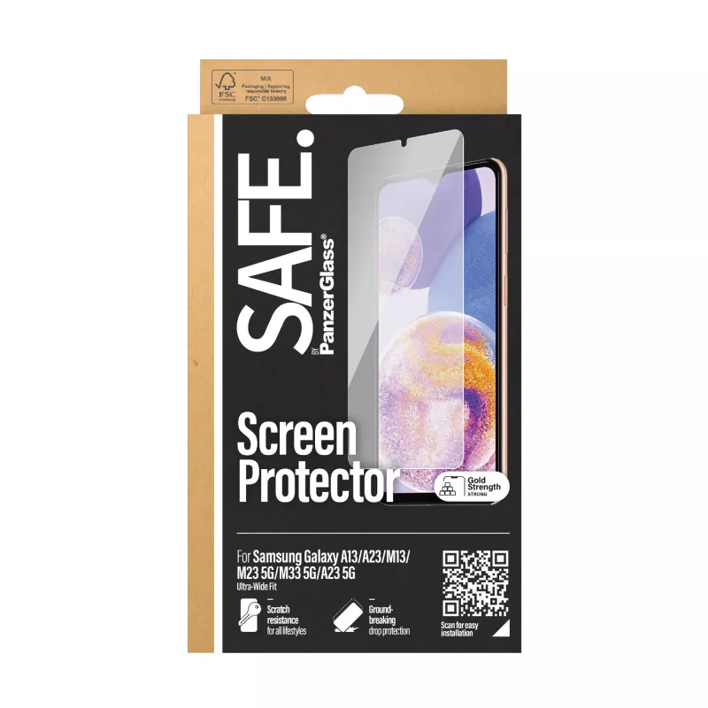 PanzerGlass SAFE. by ® Aizsargstikls Samsung Galaxy A13 | A23 | M13 | M23 5G | M33 5G | A23 5G | Ultra-Wide Fit