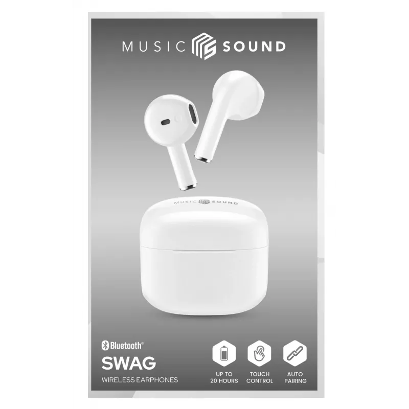 Music Sound SWAG kapsulas formas Bluetooth austiņas (baltas)
