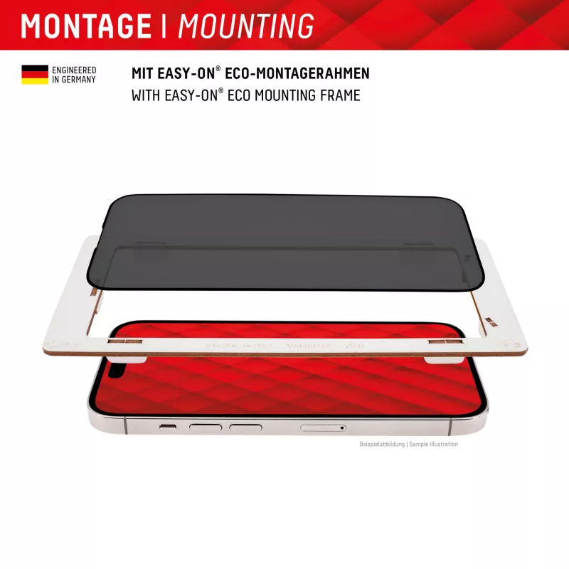 Displex Privātuma aizsargstikls (10H) Apple iPhone 15/15 Pro, ar Eco montāžas rāmi, privātuma filtrs
