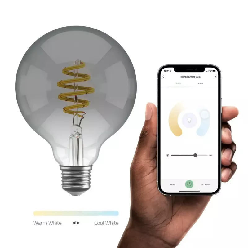 Hombli HBEB-0311 viedā kvēldiega lampa, E27, G95, CCT, dūmkrāsas