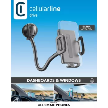 Sourcing Cellularline Hug Flexi XL universāls piesūcekņa pasīvais turētājs mobilajiem telefoniem, melns/pelēks