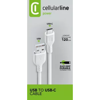 Strāvas kabelis Cellularline 120cm USB-C USB A vīriešu balts