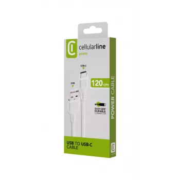 Strāvas kabelis Cellularline 120cm USB-C USB A vīriešu balts