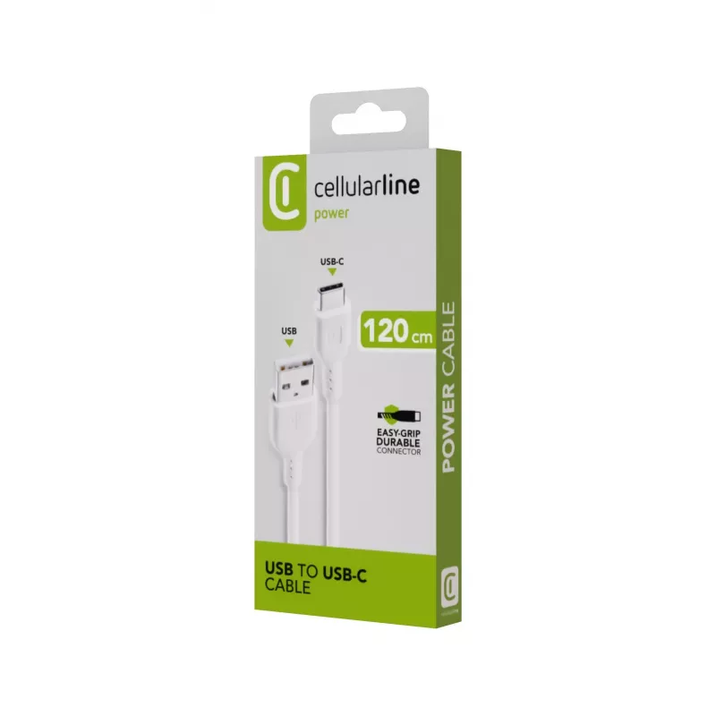 Strāvas kabelis Cellularline 120cm USB-C USB A vīriešu balts