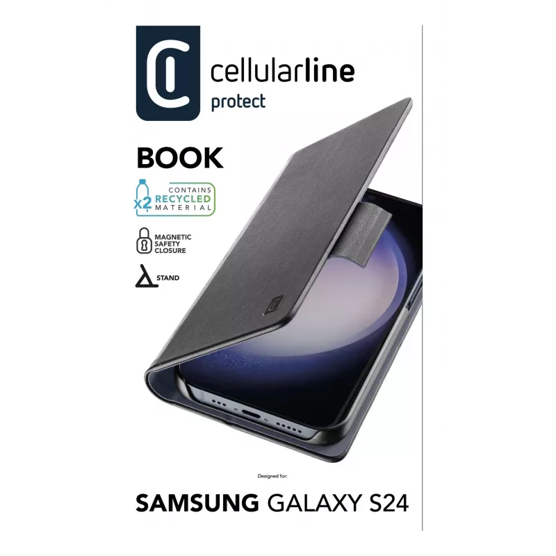Cellularline Book Case grāmatas tipa apvalks Samsung Galaxy S24 tālrunim, melns