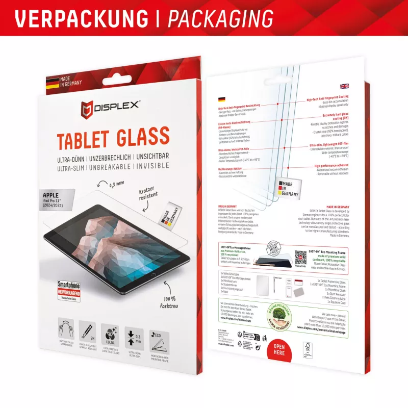 Displex Tablet Glass (9H) Apple iPad Pro 11'' (2025/2024), Eco Montāžas Rāmis, nesalaužams, īpaši plāns, neredzams