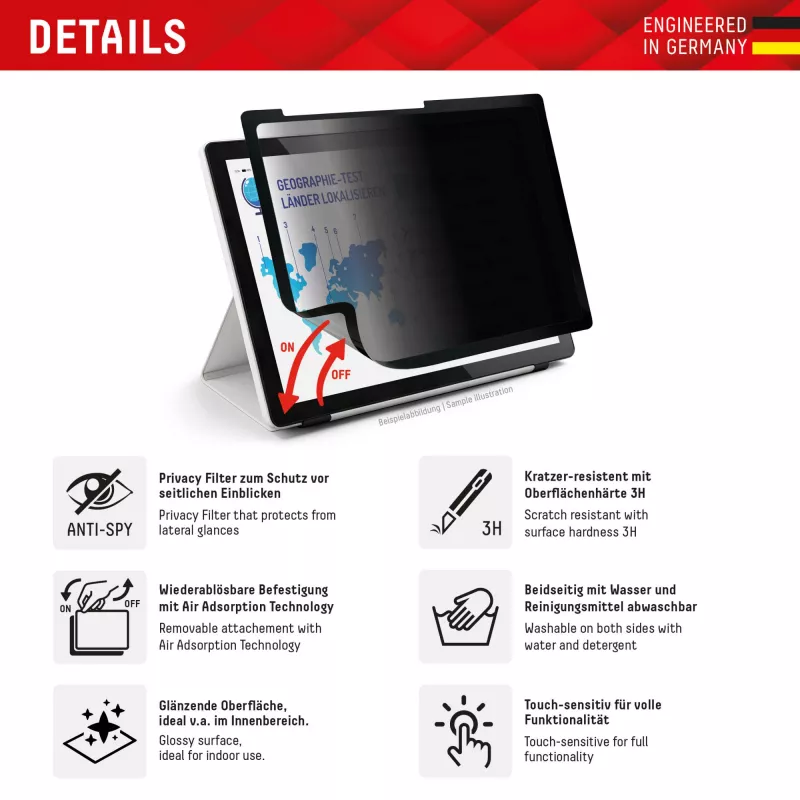 Displex TABLET PRIVACY SAFE noņemams 2-virzienu privātuma filtrs iPad Pro 11'' (2025/2024)