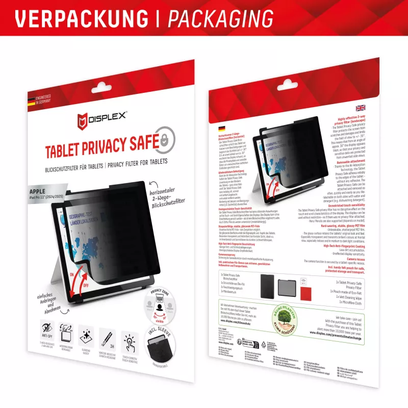 Displex TABLET PRIVACY SAFE noņemams 2-virzienu privātuma filtrs iPad Pro 11'' (2025/2024)