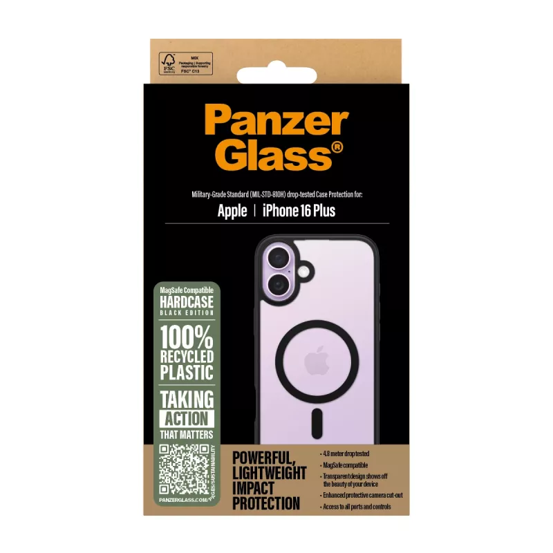 PanzerGlass® HardCase Caurspīdīgs ar Melnu MagSafe & Rāmi iPhone 16 Plus
