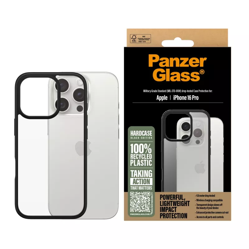 PanzerGlass HardCase apvalks iPhone 16 Pro tālrunim, melns (1296)