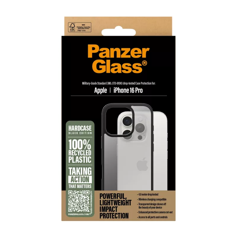 PanzerGlass HardCase apvalks iPhone 16 Pro tālrunim, melns (1296)