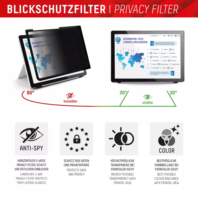 Displex TABLET PRIVACY SAFE noņemams 2-virzienu privātuma filtrs iPad 10,9 collu (10. paaudze) / iPad Air 11 collu (2024/2025)