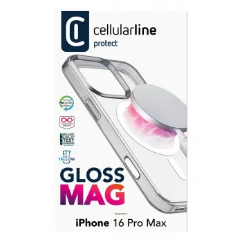 Cellularline Gloss Mag - iPhone 16 Pro Max magnētiskais caurspīdīgais vāciņš ar integrētiem magnētiem bezvadu uzlādei un MagSafe stiprinājumiem