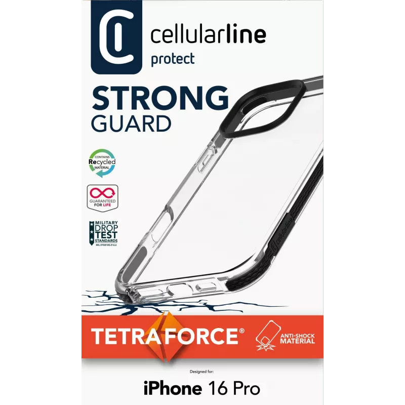 Cellularline Strong Guard apvalks tālrunim iPhone 16 Pro, caurspīdīgs