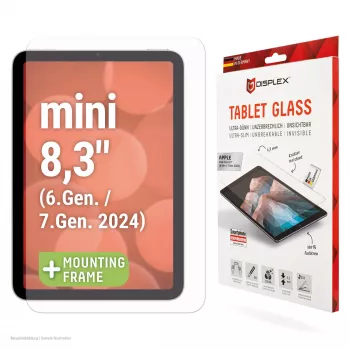 Displex ekrāna aizsargstikls (9H) Apple iPad mini 8,3'' (6. gen./7. gen. 2024), Eco montāžas rāmis, skrāpējumiem izturīgs