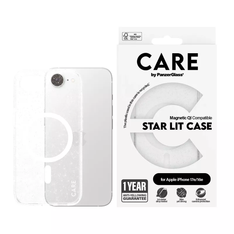 PanzerGlass CARE® Flagship Case Urban Combat Star Lit White Qi saderīgs iPhone 16e
