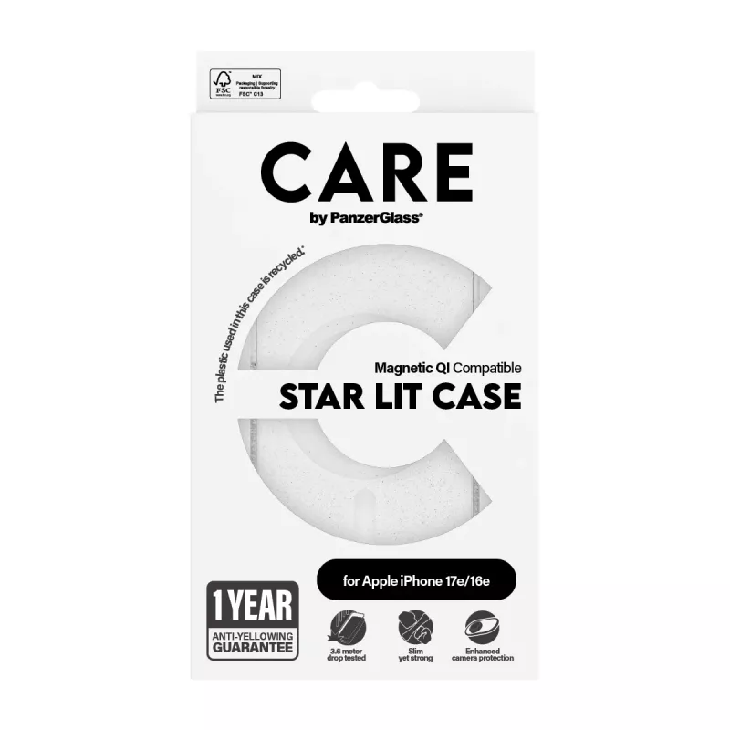 PanzerGlass CARE® Flagship Case Urban Combat Star Lit White Qi saderīgs iPhone 16e