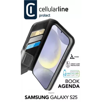Folio Maciņš Cellularline Galaxy S25 16.1cm Melns 3 Kabatas Kartiņām