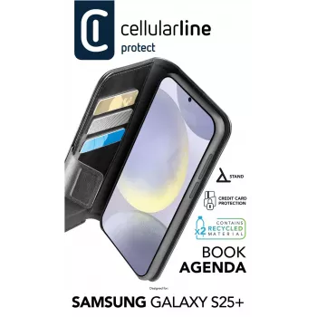 Cellularline Book Agenda Samsung Galaxy S25+ ādas efekta grāmatas vāciņš ar magnētisku aizdari