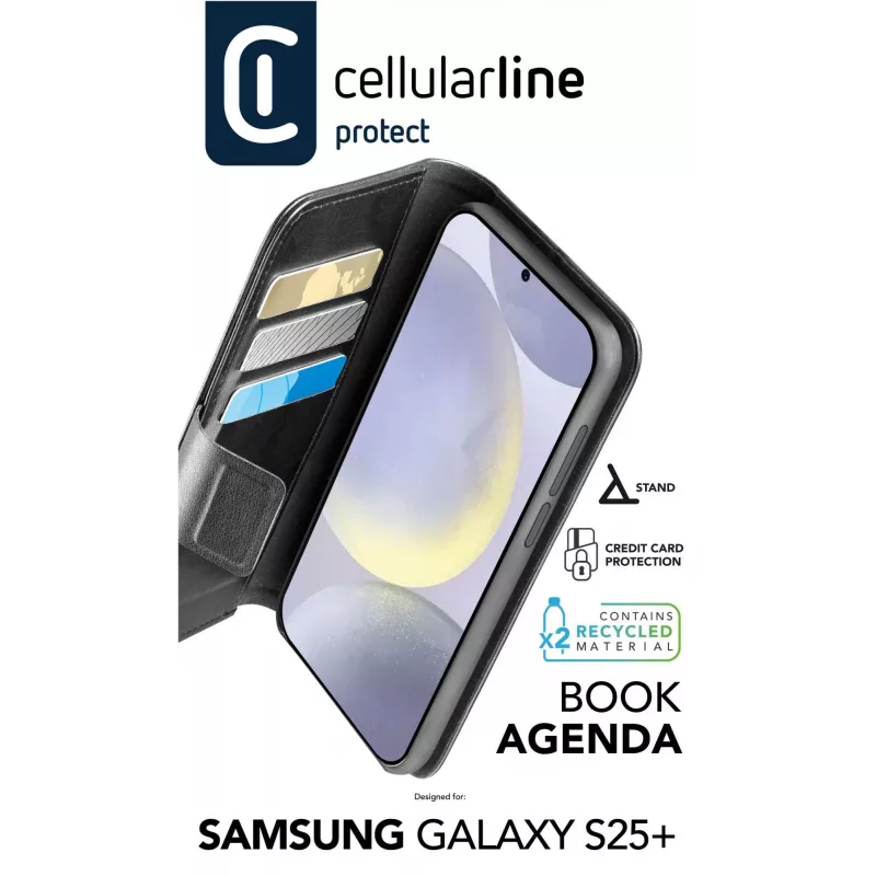Cellularline Book Agenda Samsung Galaxy S25+ ādas efekta grāmatas vāciņš ar magnētisku aizdari