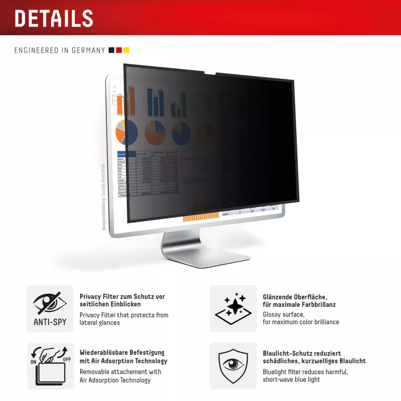 Displex PRIVACY SAFE noņemams 2-virzienu privātuma filtrs Studio Display 27 collām