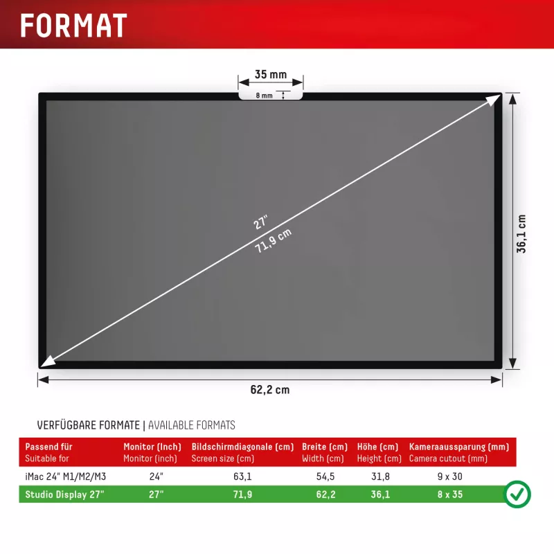 Displex PRIVACY SAFE noņemams 2-virzienu privātuma filtrs Studio Display 27 collām
