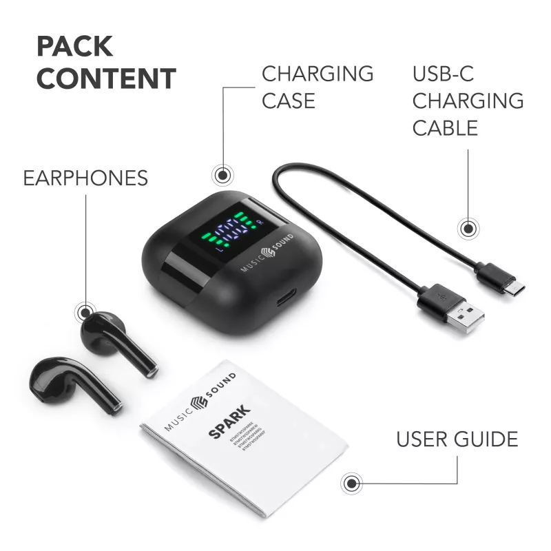 Music Sound SPARK TWS austiņas ar LED displeju
