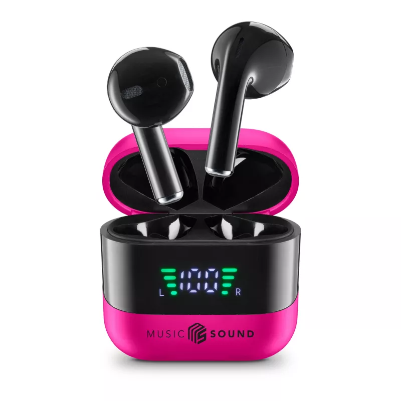 Music Sound SPARK TWS austiņas ar LED displeju, rozā