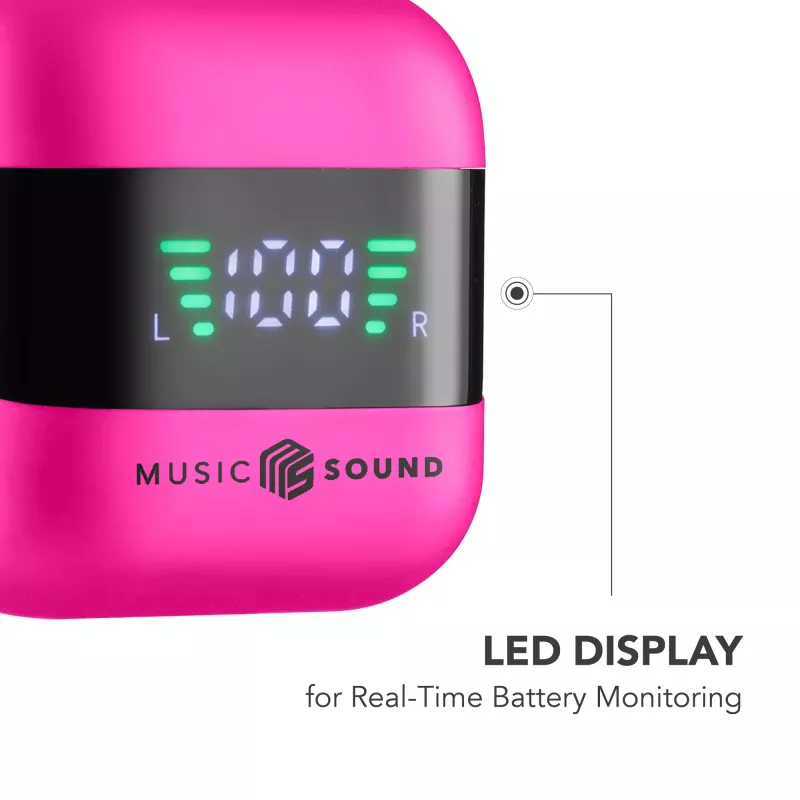 Music Sound SPARK TWS austiņas ar LED displeju, rozā