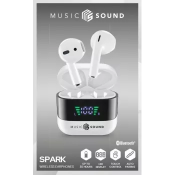 Music Sound SPARK TWS austiņas ar LED displeju, baltas