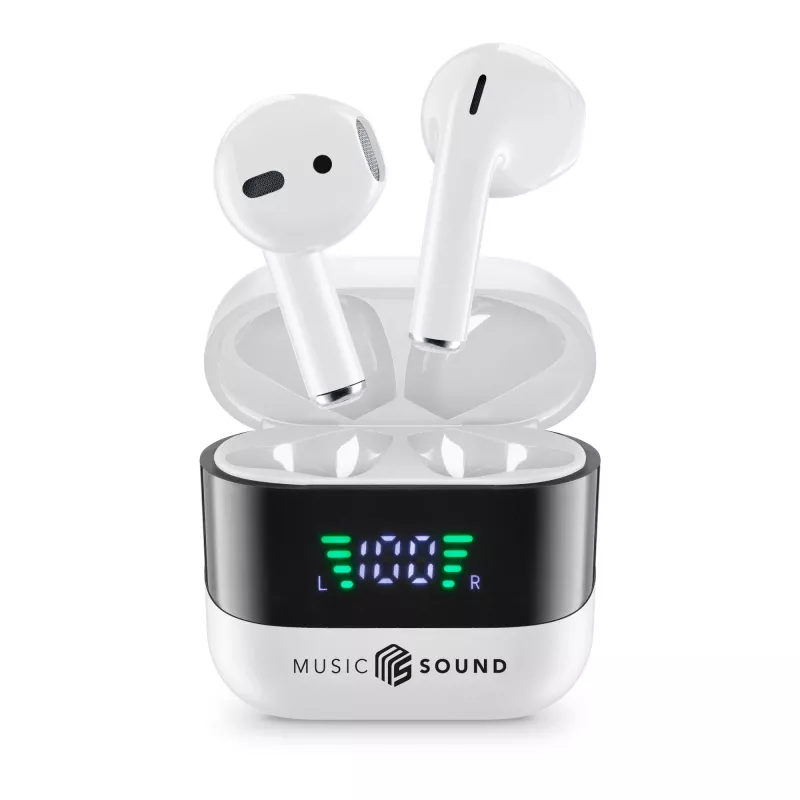 Music Sound SPARK TWS austiņas ar LED displeju, baltas