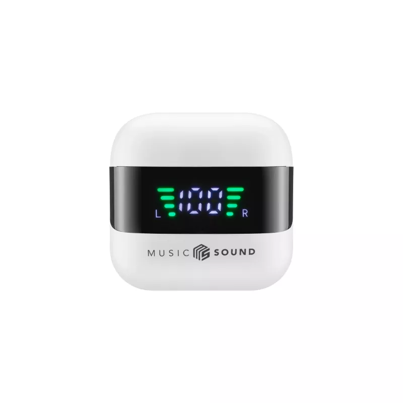 Music Sound SPARK TWS austiņas ar LED displeju, baltas