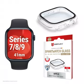 Displex 10H rūdīts stikls Apple Watch 9/8/7 (41mm), pilns korpusa aizsargs, IP68, uzspraužams, caurspīdīgs