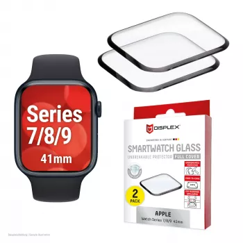 Displex Unbreakable Full Cover Smart Glass Apple Watch 9/8/7 (41mm), 2-Pack, Ultra-Plāns, Malas-Līdz-Malai, Eco Mount