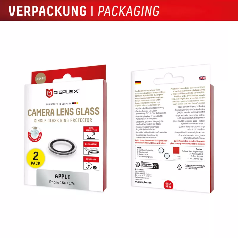 Displex CamGlass Single Lens kameras aizsargs tālrunim iPhone 16e, 02124