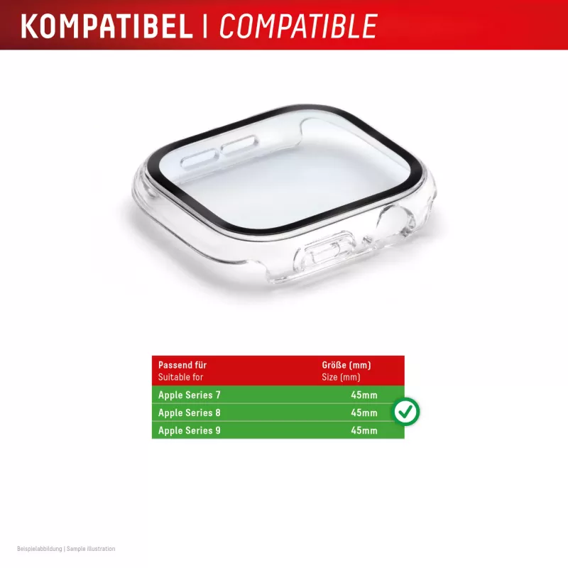 Aizsargstikls PanzerGlass Displex 10H Apple Watch 9/8/7 45mm, pilns korpuss, rūdīts stikls, IP68, uzspraužams, caurspīdīgs