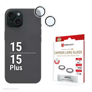 Displex Premium Camera Lens Glass, iPhone 15/15 Plus, 10H, DLC, caurspīdīgs, Quick Mount
