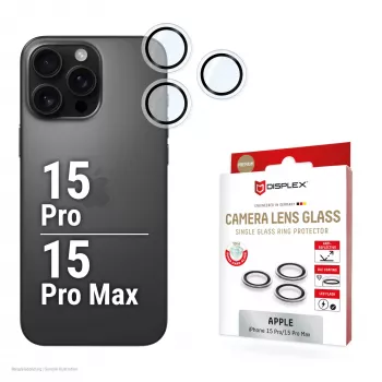 Displex Premium Kameras Stikls, iPhone 15 Pro/15 Pro Max, 10H, Viens Gredzens, DLC, caurspīdīgs, Quick Mount