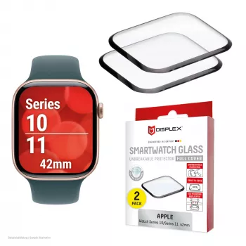 Displex Unbreakable Full Cover Smart Glass ekrāna aizsargs Apple Watch 11/10 (42mm), 2 iepakojumā, ultra-plāns, no malas līdz malai, Eco Mount